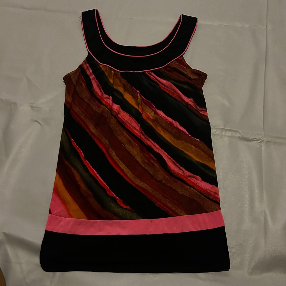 Y2K‎ Abstract Going Out Tunic Tank Sz L Artsy Boho Pink Black Babydoll 2000s